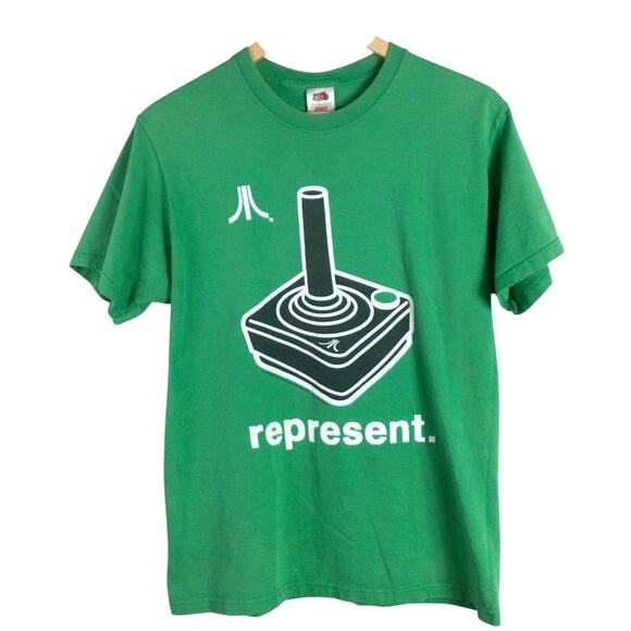 Atari Represent retro Game joystick T Shirt Green Medium - Picture 1 of 4